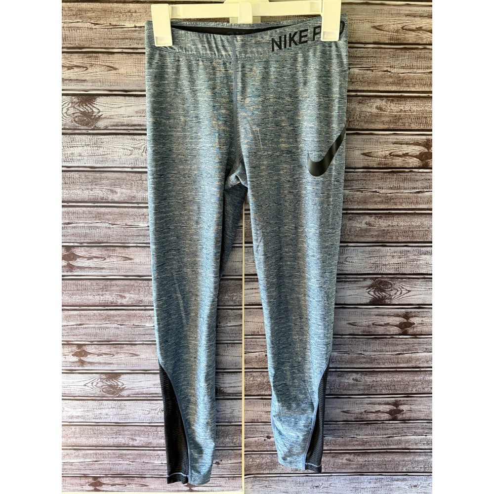 Nike Pro Dri-FIT Women' Leggings Size M Blue Space-Dye Mesh Panel Logo